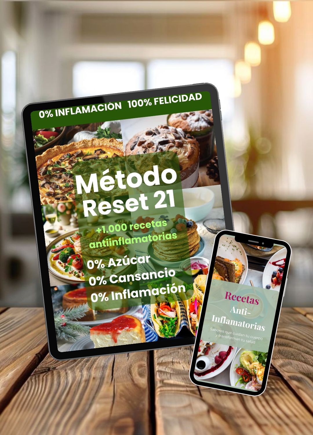 Recetario antiinflamatorio en tablet y móvil